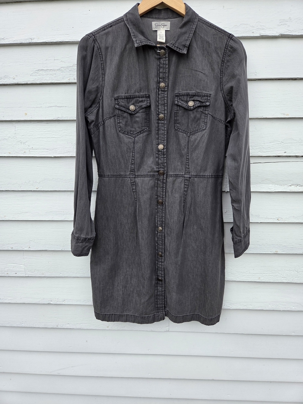 Jessica Simpson Gray Button-Front Denim Shirt Dress